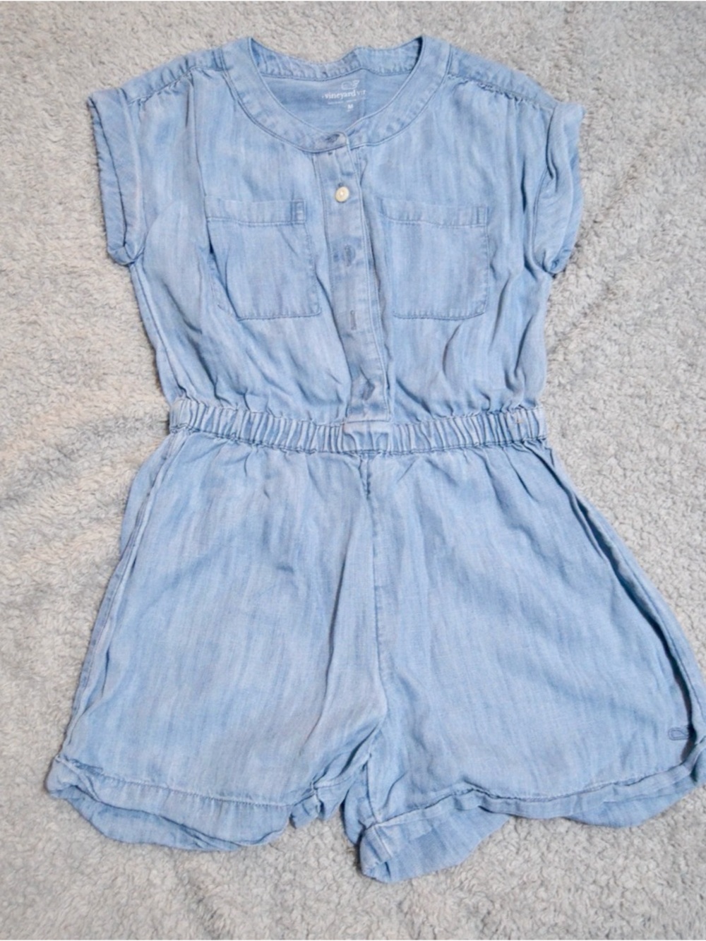 Vineyard Vines Light Blue Girls' Short Sleeve Denim-Look Romper